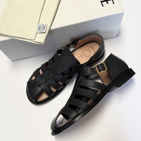 LOEWE Campo Fisherman Sandals in Black Calfskin Leather Size 39 - Picture 9 of 14
